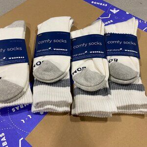 [4 Pairs] BNWT BOMBAS x Virgin Atlantic Vintage Stripe Calf Sock - White/Grey